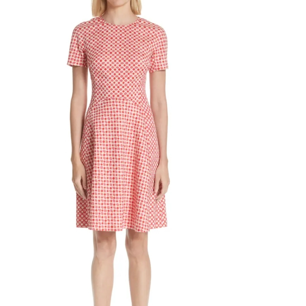 Lela Rose Polka Dot Stretch Jacquard Seamed Dress